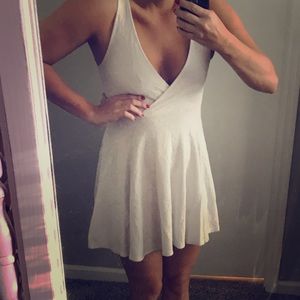 White deep V dress